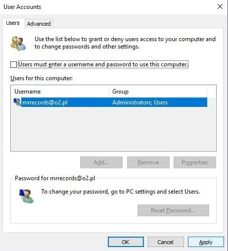 Jak usunąć ekran logowania z Windows 10?