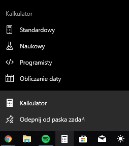 Dodatkowe opcje wywołane w Menu Start w Windows 10