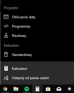 Dodatkowe opcje wywołane w Menu Start w Windows 10