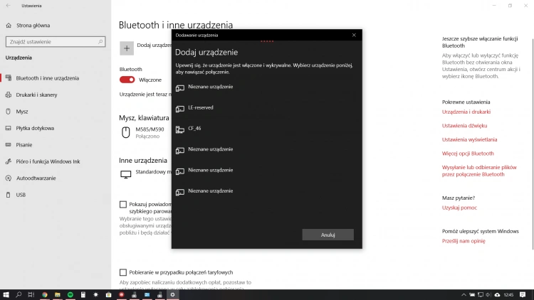 Dodawanie nowych urządzeń Bluetooth w Windows 10