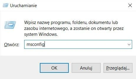 Uruchamianie msconfig w Windows 10