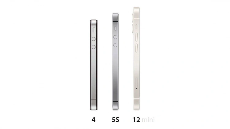 iPhone 12 mini obok 5s i 4
