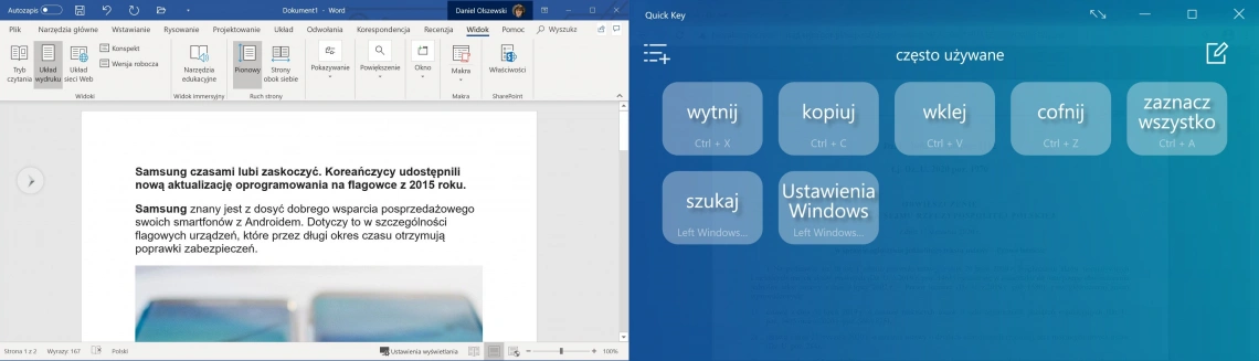 ROG ScreenPad Plus podczas edycji dokumentu w Microsoft Word