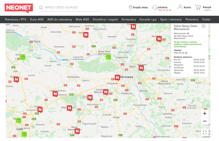 Neonet zaktualizował swoją mapę sklepów. Część z nich działa teraz jako punkty odbioru zamówień internetowych