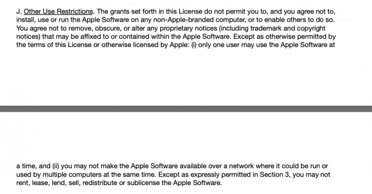 Umowa licencyjna Apple zabraniająca instalacji macOS na komputerze PC