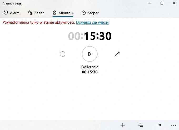 Windows 10, Alarmy i zegar