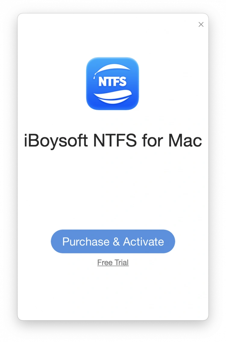 Aktywujemy iBoysoft NTFS for Mac lub wybieramy wersję Trial