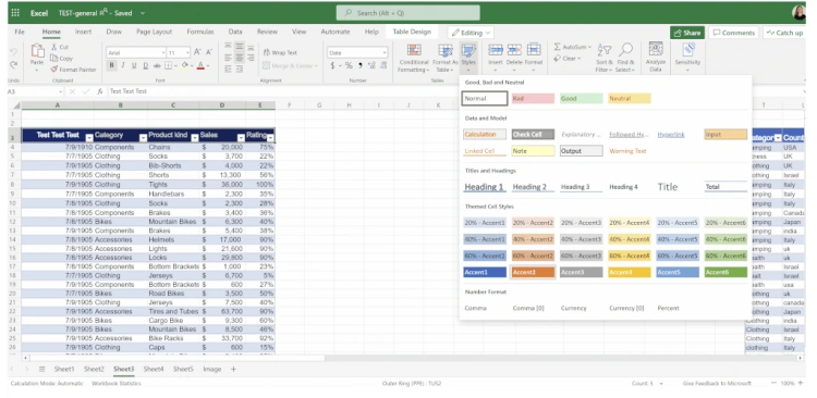 Sieciowy Excel z nowymi opcjami formatowania i kolorami