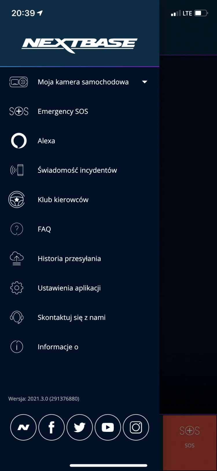 Ekran domowy aplikacji MyNextbase Connect
