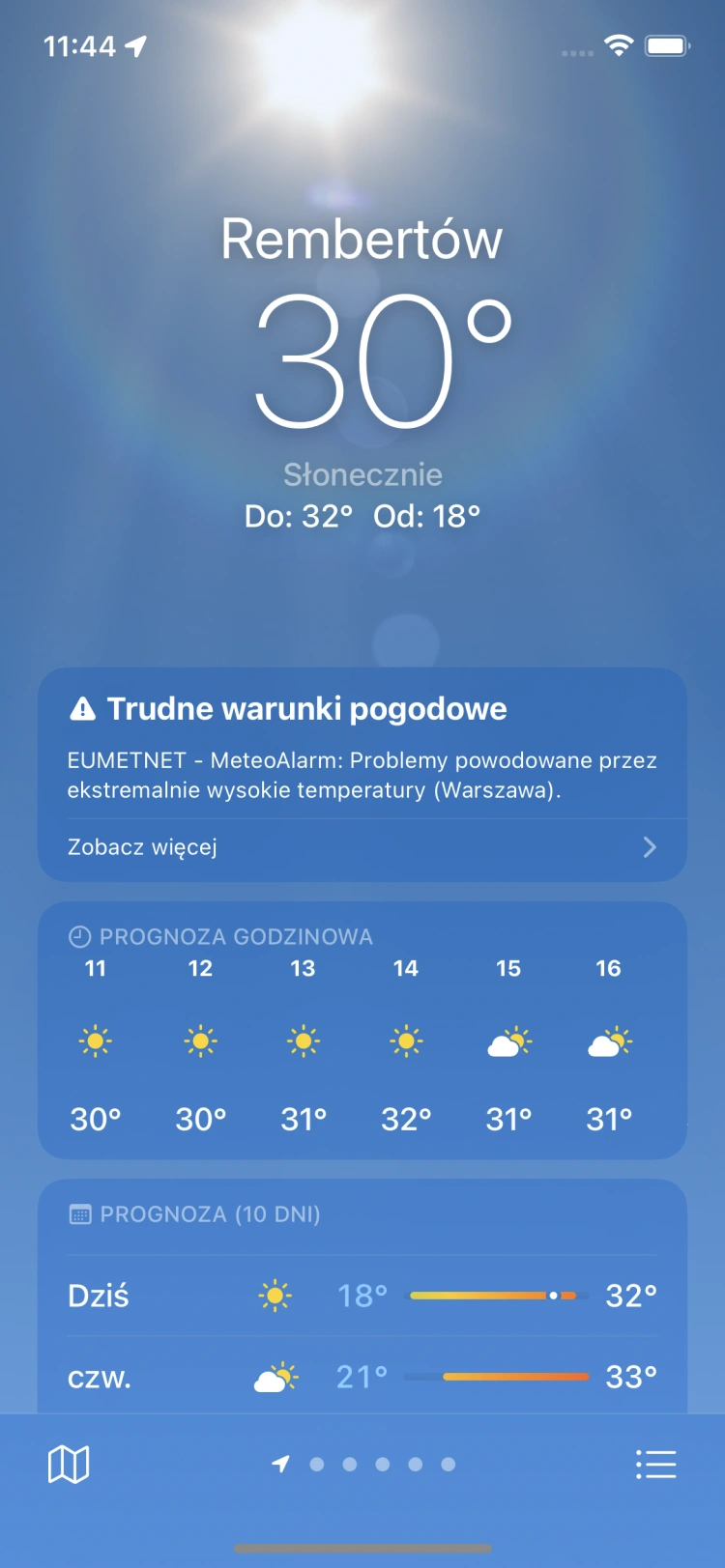 Ekran domowy aplikacji Pogoda