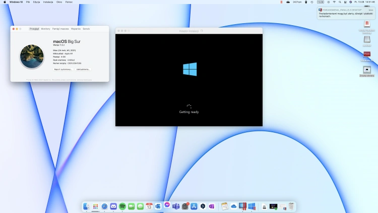 Windows 10 na maszynie wirtualnej uruchomiony na iMacu 24 z Apple M1