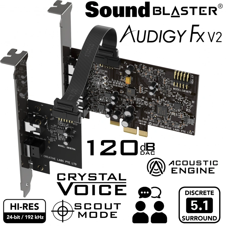 Creative Sound Blaster Audigy FX V2 - Karta dźwiękowa dla komputerów stacjonarnych z zestawem SmartComms i kartą rozszerzeń DB Pro