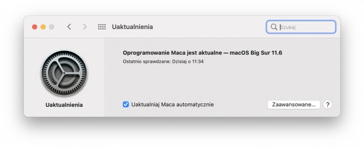 Menu aktualizacji macOS
