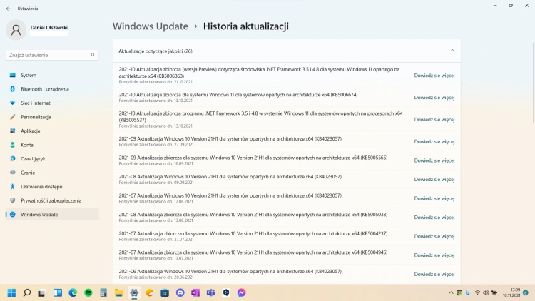 Historia aktualizacji w Windows 11