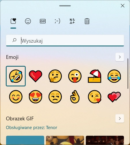 Menu emoji w Windows 11