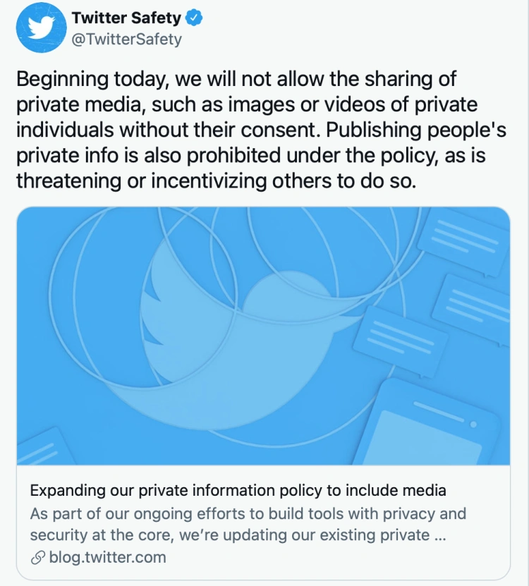 Twitter zakazuje udostępniania osobistych zdjęć i filmów