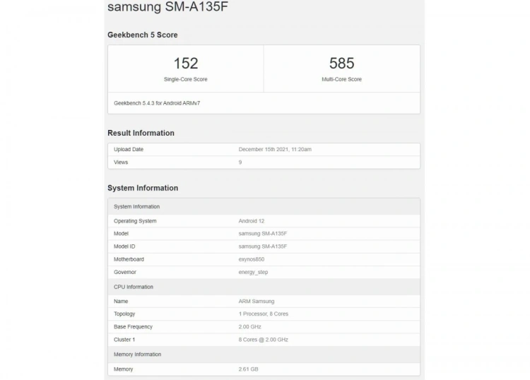 Wyniki zarejestrowane przez Samsunga Galaxy A13 4G
Źródło: gsmarena.com
