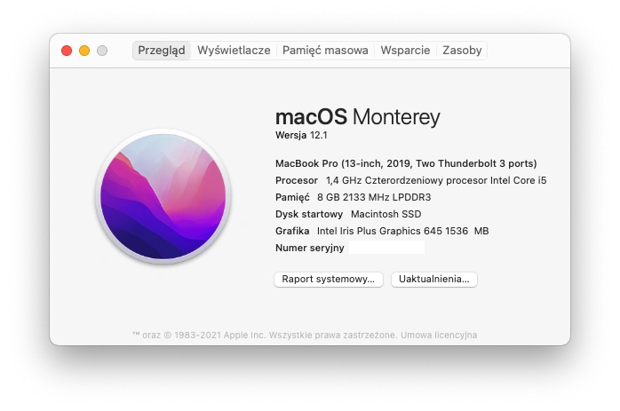 Informacje o systemie macOS i komputerze Mac