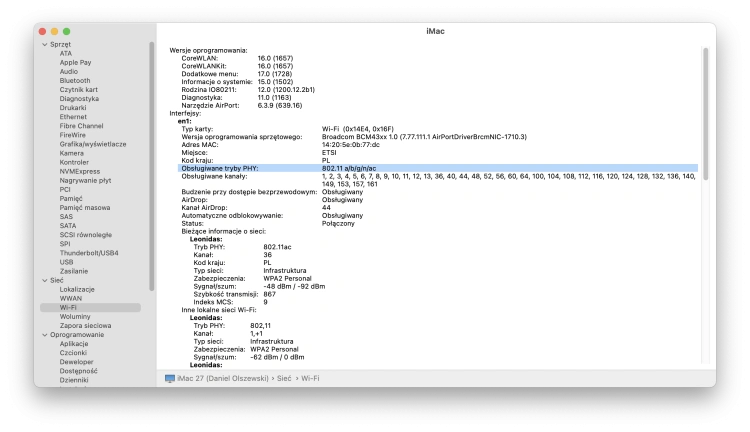 Raport systemowy w macOS