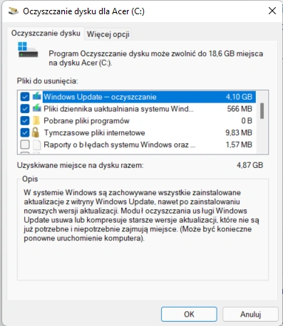 Oczyszczanie plików systemowych w Windows 11