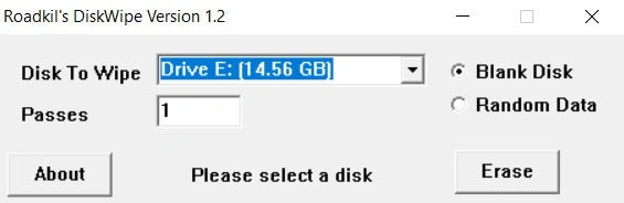 RoadKil's Disk Wipe 1.2 dla Windows.