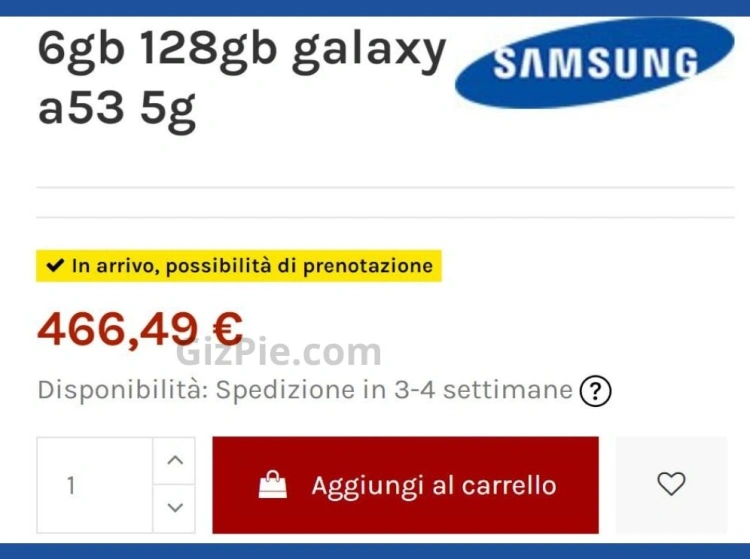 Cena Galaxy A53 5G 
Źródło; gizpie.com